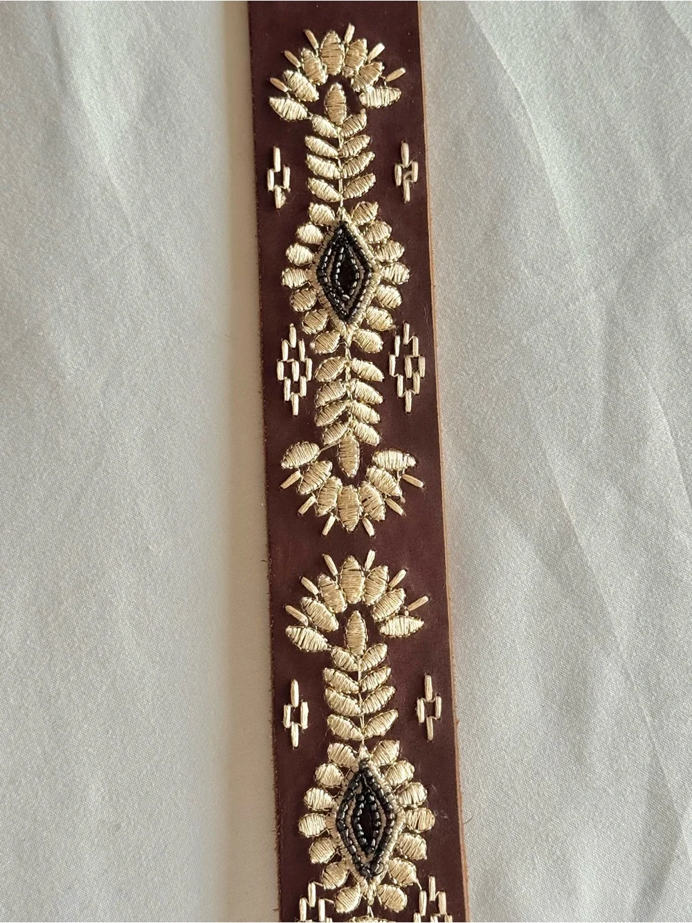 Lucky Brand Brown Leather Embroidered Beaded Belt XL - Picture 5 of 7